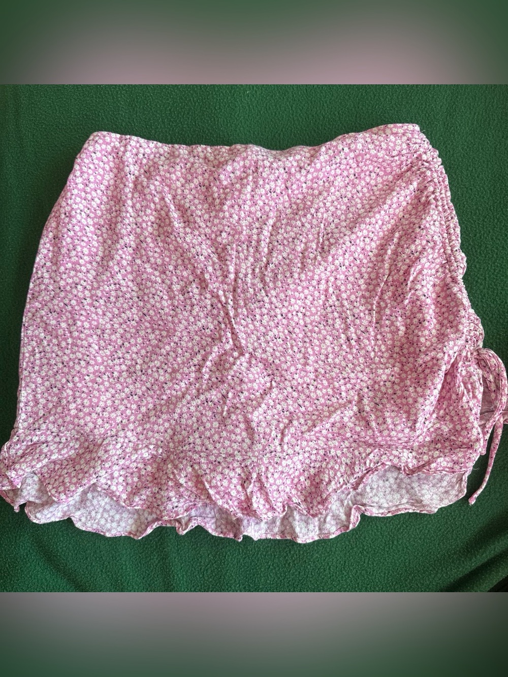 Pink Floral Mini Skirt with Ruffle Hem